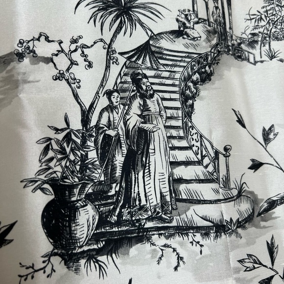 VINTAGE Silk Toile Japanese Print High Neck Button Front Long Nehru Jacket 4 - Picture 2 of 5